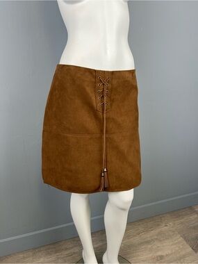 Springfield Faux Suede Lace-Up Mini Skirt in Brown